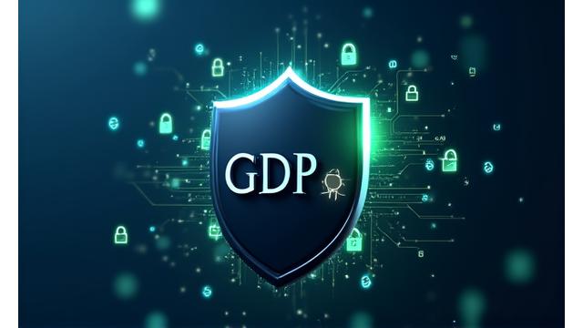 Un escudo digital rodeado de iconos que representan la privacidad y seguridad de datos.