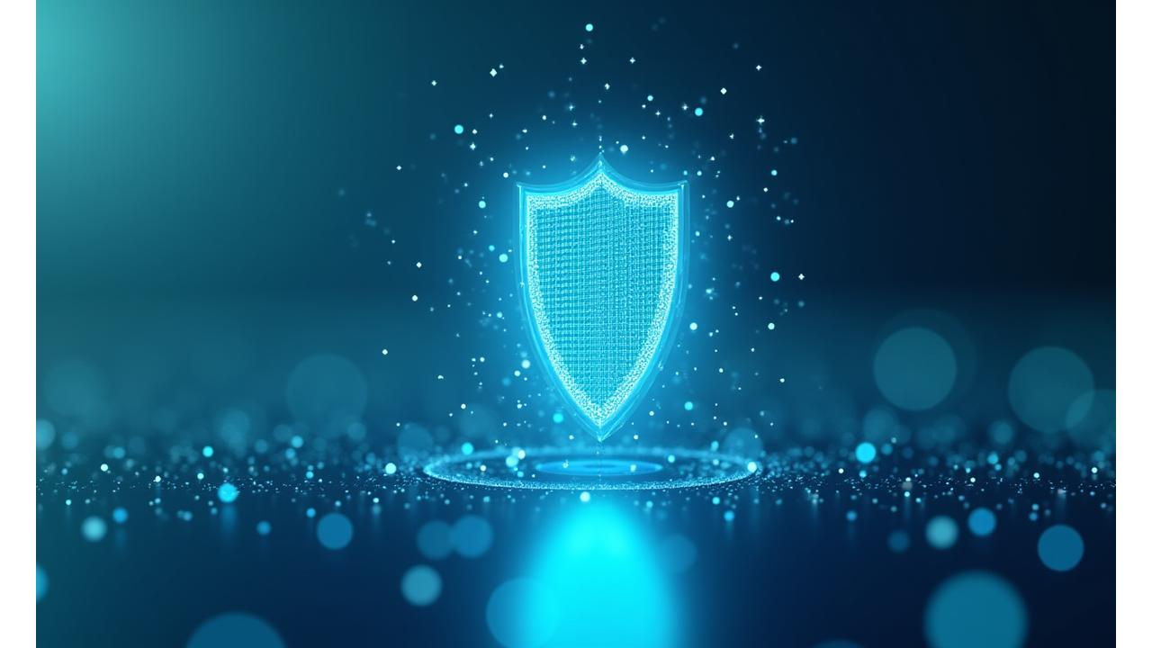Representación conceptual de seguridad de datos con un escudo digital y elementos de la Unión Europea.