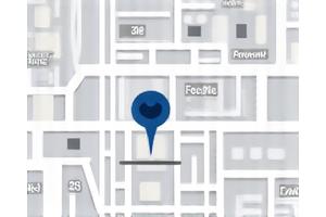 Un mapa estilizado de Madrid destacando la ubicación de Travesía Saludable.
