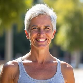María González, miembro del foro de Travesía Saludable, sonriendo y en buena forma física, antes y después de su transformación.