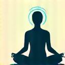 Icono de una persona meditando con símbolos de equilibrio cerebral, representando bienestar mental.