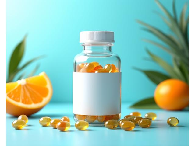Frasco de multivitaminas de espectro completo en un entorno saludable